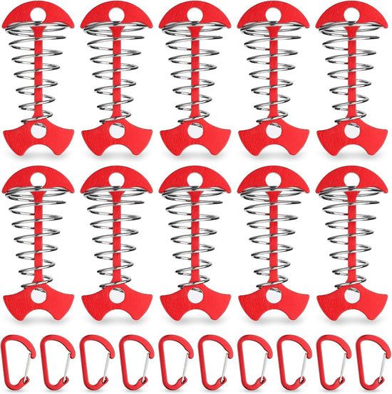 Carabiner Hook - Red - 10-pack - Ceiling Anchor with Carabiner Hook - Aluminium - Anchor - Spring Pin - Camping - Outdoor - Fishbone - Tent Anchor - Tent Rope - Spanner - Fishing Line - Adjuster - Pin