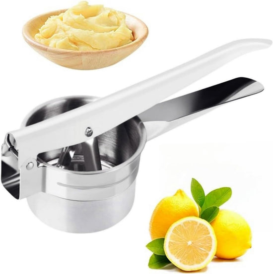 Stainless Steel Potato Masher - Multifunctional Potato Masher - Handheld Potato Masher for the Kitchen - Heavy-Duty German Dough Masher - Suitable for Making Potato Balls, Pasta, Potatoes, Fruit and Vegetables (Open Bottom)