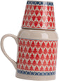 Ceramic teapot set with teacups - white body with red patterns and blue rim - cork stoppers - traditional style - 460 ml