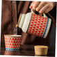 Ceramic teapot set with teacups - white body with red patterns and blue rim - cork stoppers - traditional style - 460 ml