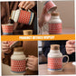 Ceramic teapot set with teacups - white body with red patterns and blue rim - cork stoppers - traditional style - 460 ml