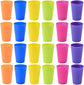 Set of 24 reusable plastic cups, 250 ml, durable plastic drink cups for kids, for use in the kitchen, outdoors, parties, picnics, barbecues, travel (6 bright colours)