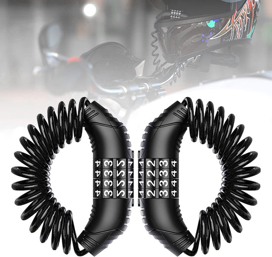 Combination lock - 2 pieces - Black - Motorcycle helmet lock - Theft security - Retractable - Luggage lock - With 4-digit combination - Security lock