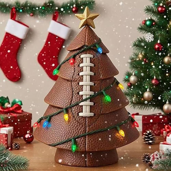Christmas tree decoration with football theme - Fun football decoration - Mixed set of Christmas tree decorations with gold stars - Christmas decoration for the desk - Perfect for indoor office use - Sports fans - Christmas tree decoration (brown)