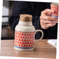 Ceramic teapot set with teacups - white body with red patterns and blue rim - cork stoppers - traditional style - 460 ml
