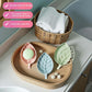 Soap dish set in leaf shape - soap dish and draining rack with double layer leaf design - removable wall-mounted storage rack suitable for showers - no drilling required (light green/blue/pink)