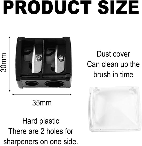2-piece eyeliner pencil sharpener, makeup pencil sharpener with 2 holes, compact eyebrow pencil sharpener for different sizes of eyebrow pencils, eyeliner pencils, lip liners, etc., easy to clean (black)