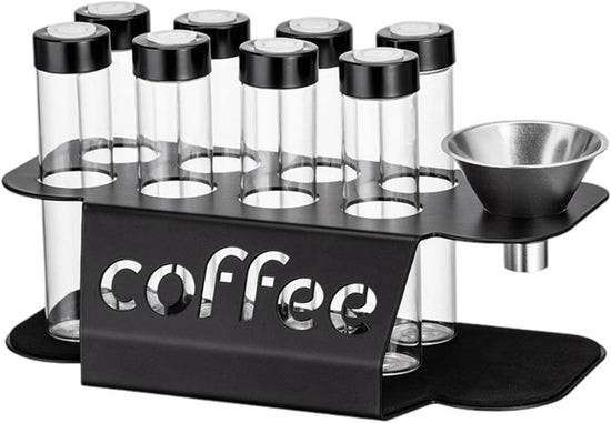 Coffee Bean Storage Containers - 8-pack Glass Jars for Storing Coffee Beans - Transparent Storage Containers, Reagent Racks, One-Way Valve - Portable Storage Jars
