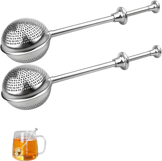Set of 2 separate tea filters - Tea filter with telescopic handle - Tea strainer made of 304 stainless steel - Flour sieve made of stainless steel - Powder dispenser - Suitable for sugar, flour, spices and cocoa powder (B)
