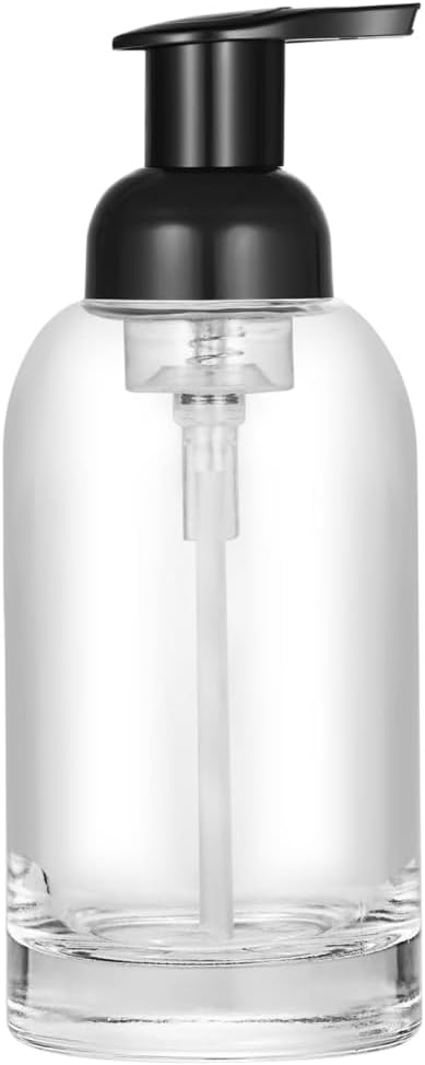 Hand soap bottle - Foam soap dispenser - Glass - Pump type - 375 ml dispenser - Clear bottle with black pump - For hand soap and body soap - 2-pack