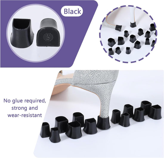 Heel protectors - U-shaped - 4 sizes - Black - 12 pairs - Non-slip - Sound-dampening - Heel protection - Heel protectors - Suitable for stilettos