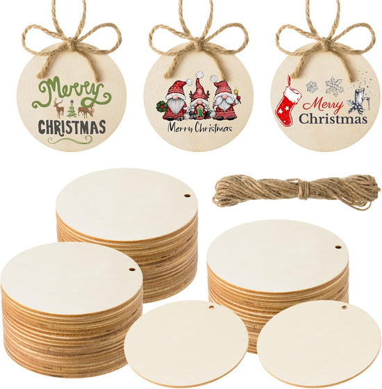 Wooden circles - Perforated - 60 pieces - Perforated wooden circles - Handwritten labels - Wooden hangtags - Blank wooden circles (for signs, ornaments, gift labels, Christmas decorations)
