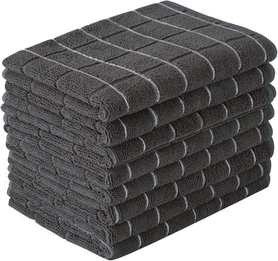 Theedoeken - Microfiber Tea Towels - Ultra Soft - Super Absorbent - Lint Free - Kitchen Towels - Pack of 8 (Black Check Pattern) - 26 x 18 inches