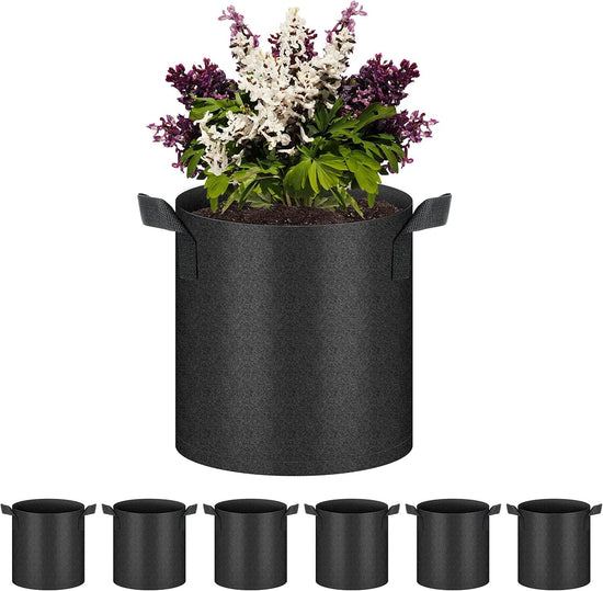 HealSmart 6-Pack 2 Gallon Nonwoven Grow Bags - Aeration Fabric Pots with Handles for Garden Fruits Vegetables Flowers - Black