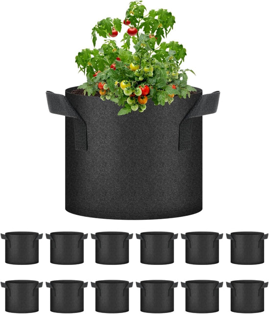 HealSmart 6-Pack 3 Gallon Nonwoven Grow Bags - Aeration Fabric Pots with Handles for Garden Fruits Vegetables Flowers - Black