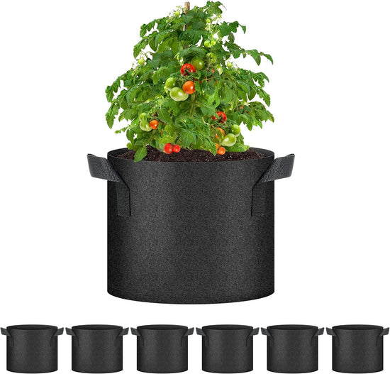 HealSmart 6-Pack 5 Gallon Nonwoven Grow Bags - Aeration Fabric Pots with Handles for Garden Fruits Vegetables Flowers - Black
