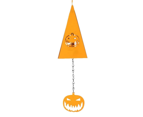 Triangle Wind Chime Festival Prop Ornament Weather-proof Heavy Duty Layout Art Craft Halloween Decor Skull Cross Bats Pumpkin Wind Chime Pendant for Yard