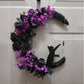 2pcs Halloween Moon Cat Garland with Rose, Black Cat Moon Wreath, Halloween Outdoor Decorations Variant Colour Value Multi