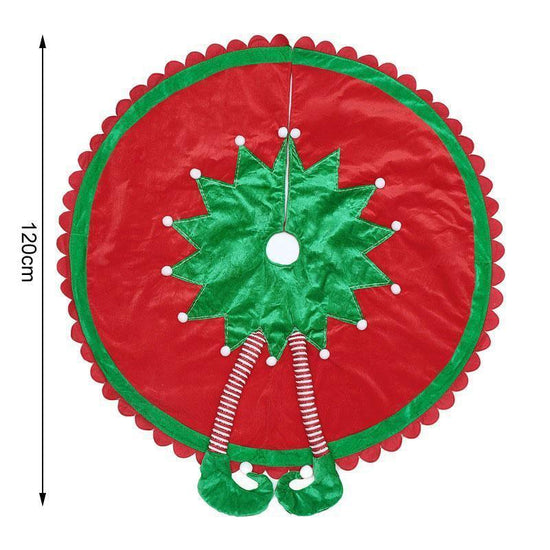 48 Inch Elf Christmas Tree Skirt with Candy Striped Legs and Wavy Trim, Christmas Decoration