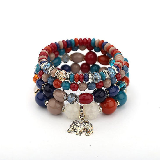 1pcs Bohemian Bead Bracelet, Ladies Multilayer Stackable Beaded Charm Stretch Bracelet, Elephant Pendant Crystal Bracelet Women&