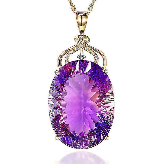 Amethyst Pendant European And American Creative Shape Amethyst Pendant Micro-set 14k Gold Crystal Necklace