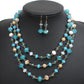 Multi Layer Crystal And Glass Beads Necklace And Crystal Earrings Crystal Jewelry Set - Blue