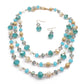 Multi Layer Crystal And Glass Beads Necklace And Crystal Earrings Crystal Jewelry Set - Blue
