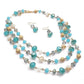 Multi Layer Crystal And Glass Beads Necklace And Crystal Earrings Crystal Jewelry Set - Blue