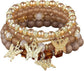 4pcs Set Bohemian Butterfly Crystal Stone Stretch Pendant Bracelets For Women Girls Gold Beaded Stackable Stretch Bracelet Colorful Charm Jewelry