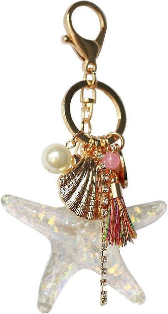 Silver Cross Rhinestone Keychain Charm Pendant Purse Bag Crystal Key Holder Arts Craft Pendant Inspiration Key Ring (starfish & shell)