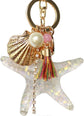 Silver Cross Rhinestone Keychain Charm Pendant Purse Bag Crystal Key Holder Arts Craft Pendant Inspiration Key Ring (starfish & shell)