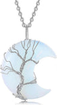 Tree of Life Wire Wrapped Crescent Moon Pendant Necklace Reiki Healing Crystal Stone Necklaces Natural Gemstone Quartz Jewelry for Women