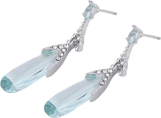 Water Drop Long Dangle Earrings Crystal Waterdrop Pierced Crystal Teardrop Long Earrings for Women Simple Jewelry, Blue