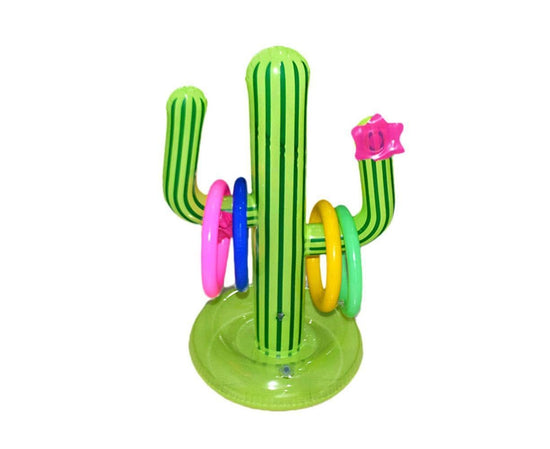 Inflatable Cactus Ring Toss Game Set Target Toss Floating Swimming Ring Toss Includes Inflatable Cactus, 4 Color Rings