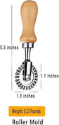 Ravioli Cutter Stamps with Roller Wheel Round Mold with Wooden Handle and Fluted Edge Pasta Press