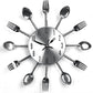 Stainless Steel Kitchen Utensils Clock For Kitchen  Indoor And Outdoor Kitchen Cutlery Silver Wall Clock With Tinted Forks Spoons Spatula