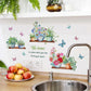 Green Potted Plants Wall Stickers Butterfly Flower Plant Wall Sticker For Kitchen Living Room Decoration