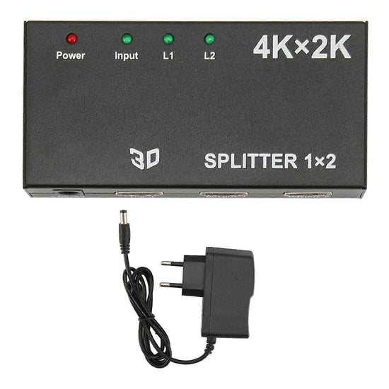 1 In 2 Out 4K HDMI Splitter with AC Adapter