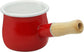 Non-Stick Enamel Milk Pan with Wooden Handle - Red