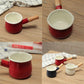 Non-Stick Enamel Milk Pan with Wooden Handle - Red