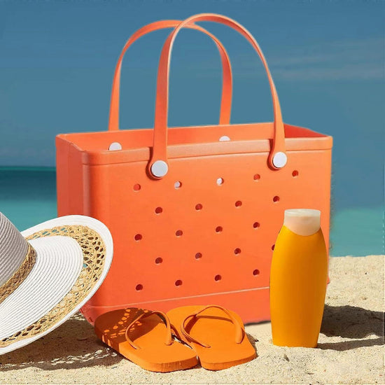 Rubber Tote Bag Sandproof Outdoor Washable Open Tote for Beach Pool Sports - Orange