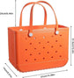 Rubber Tote Bag Sandproof Outdoor Washable Open Tote for Beach Pool Sports - Orange
