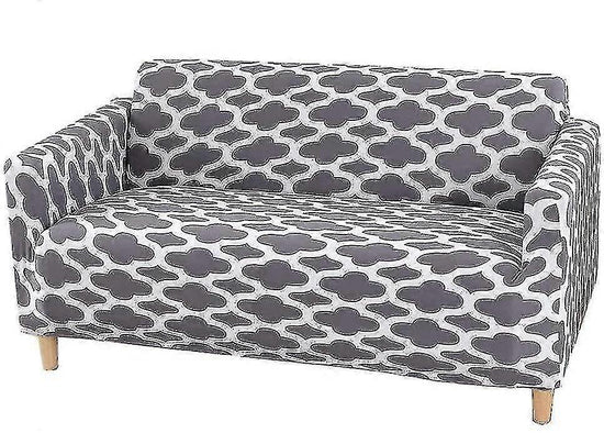 2 Seater Printed Stretch Sofa Cover Furniture Protector - Grey 145-185cm
