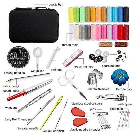 98pcs Sewing Kit - Multi-Color Threads, Needles, Scissors, Tape & Splitter