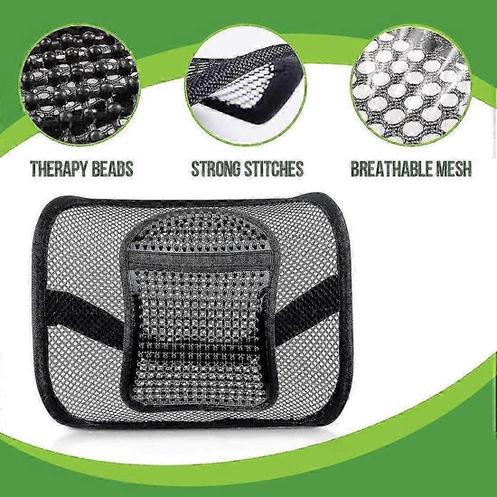 Mesh Lumbar Support - Breathable Back Cushion with Elastic Straps for Chair or Car
