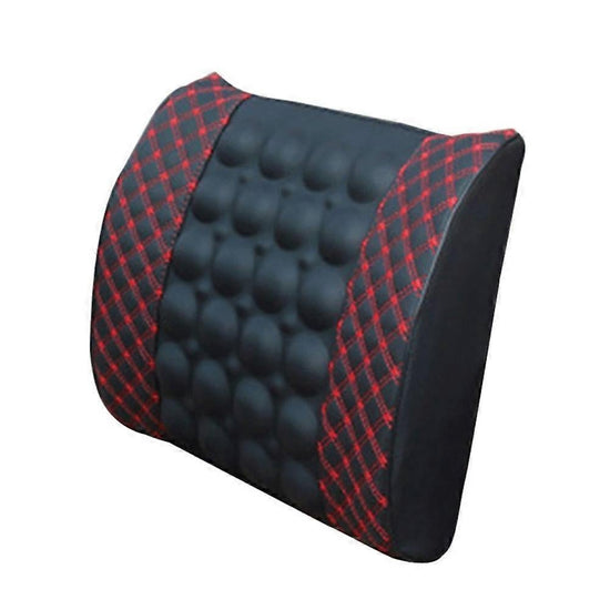 Electric Massage Lumbar Cushion - DC12V Waist Support Pad (Black & Red)