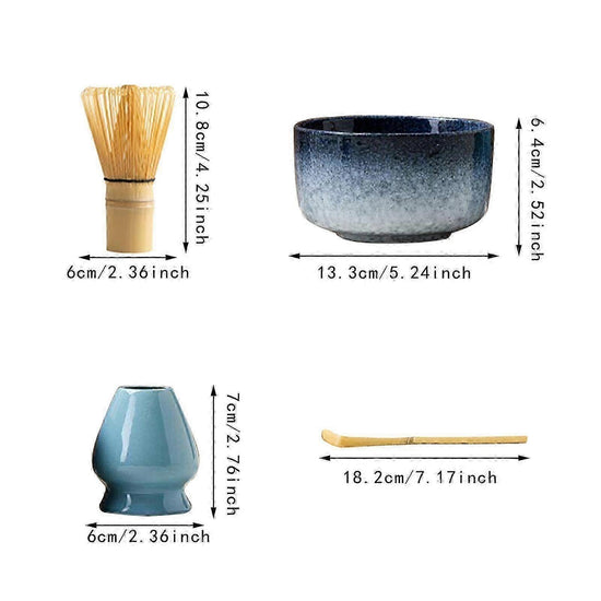 4pcs Matcha Ceremony Set - Bamboo Whisk, Traditional Utensils Kit for Gift/Home