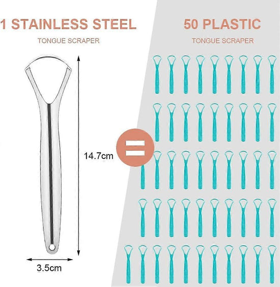 2PCS Stainless Steel Tongue Scrapers, Tongue Cleaner for Bad Breath - Silver