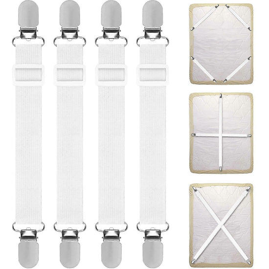 4PCS Adjustable Bed Sheet Straps, Elastic Grippers for Bedding