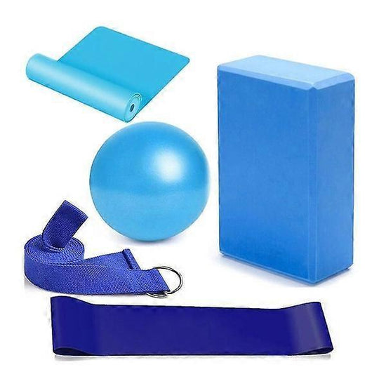 5pc Yoga Set - Yoga Ball, Block, Elastic Band, Stretch Band, Belt